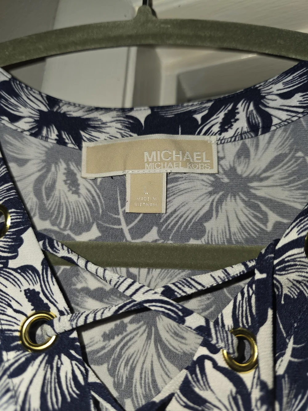Michael Kors Navy & White Floral Sleeveless Midi Dress